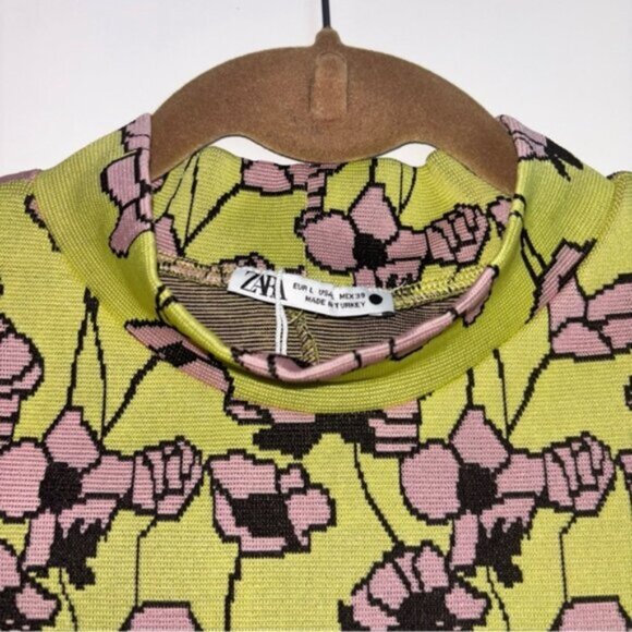 Zara Women’s Large Jacquard Top Tank Fitted High Neck Sleeveless Office Floral - Picture 4 of 9